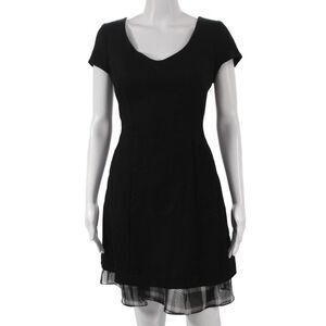 Thread Social Womens Black Wool V-Neck Mini Dress Short Sleeve Size 2